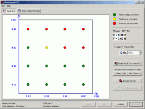 FlowScan software collecting data in rectangular duct survey mode